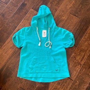 Roxy terry cloth feel worn look pullover short sleeve hoodie